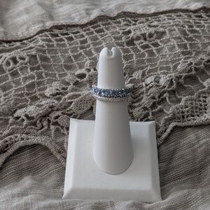 Elegant Silver and Blue Beaded Ring